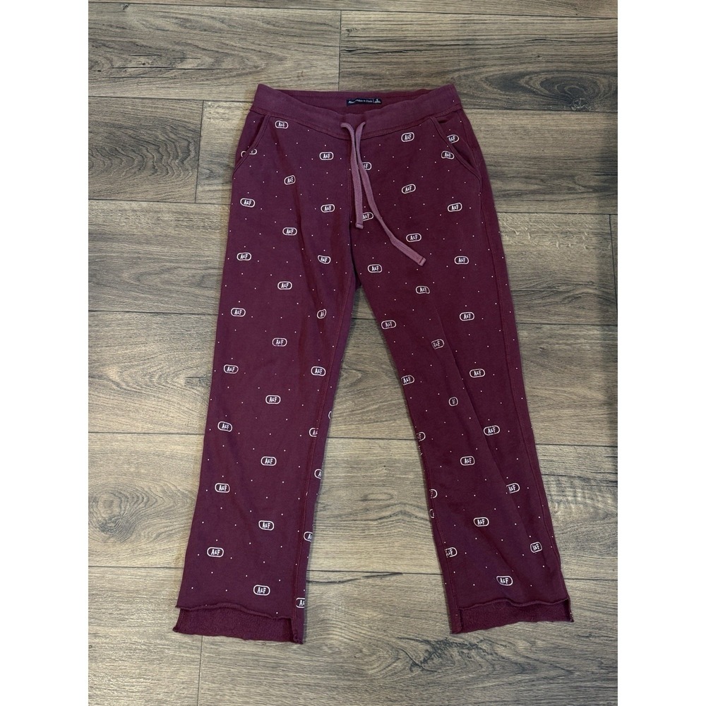 Abercrombie & Fitch Logo Joggers Women Burgundy Fleece Sweatpants